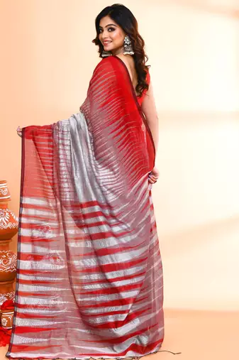 red cotton saree with running blouse