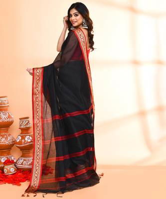 black red cotton saree with running blouse 2