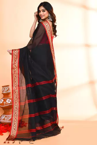 black red cotton saree with running blouse