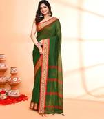 green and red cotton saree with running blouse