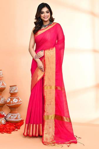 pink cotton saree with running blouse