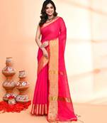 pink cotton saree with running blouse