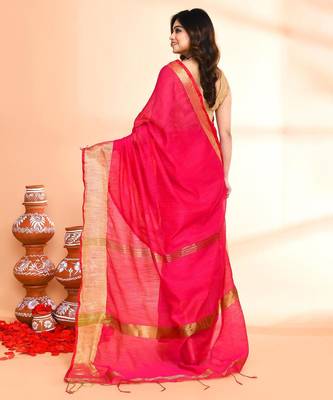 pink cotton saree with running blouse 2