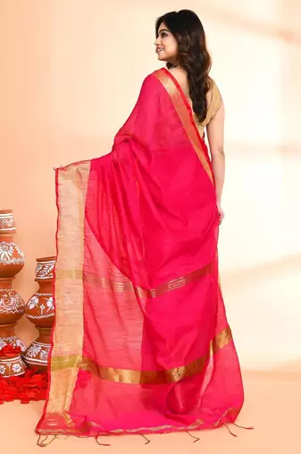 pink cotton saree with running blouse