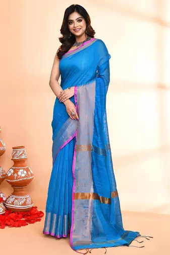 blue cotton saree with running blouse