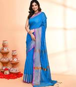 blue cotton saree with running blouse