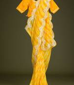 yellow vichitra silk blend embroidered leheriya saree
