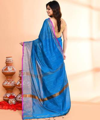blue cotton saree with running blouse 2