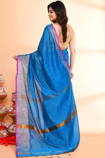blue cotton saree with running blouse