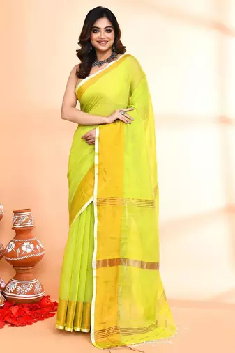 light green cotton saree with running blouse