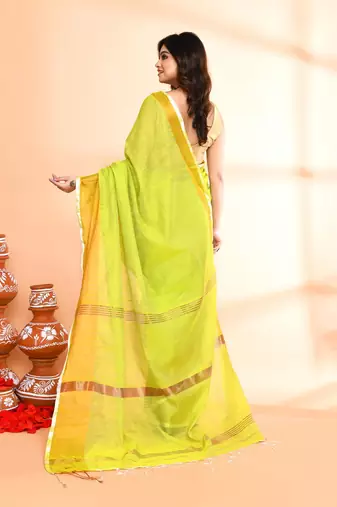 light green cotton saree with running blouse