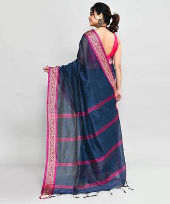 blue and pink cotton saree with running blouse 2