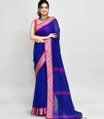 blue and pink cotton saree with running blouse