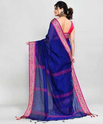 blue and pink cotton saree with running blouse 2