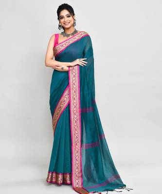multicolor cotton saree with running blouse 1