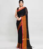 black and pink cotton saree with running blouse