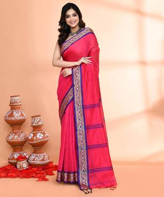 pink and blue cotton saree with running blouse 1