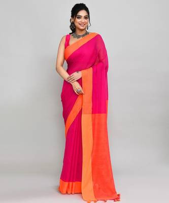 orange and pink cotton saree with running blouse 1
