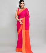orange and pink cotton saree with running blouse