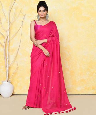 magenta pink cotton saree with running blouse 1