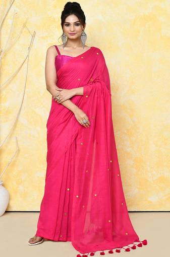 magenta pink cotton saree with running blouse
