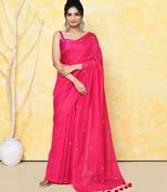 magenta pink cotton saree with running blouse