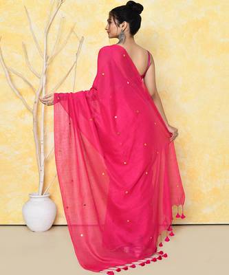 magenta pink cotton saree with running blouse 2