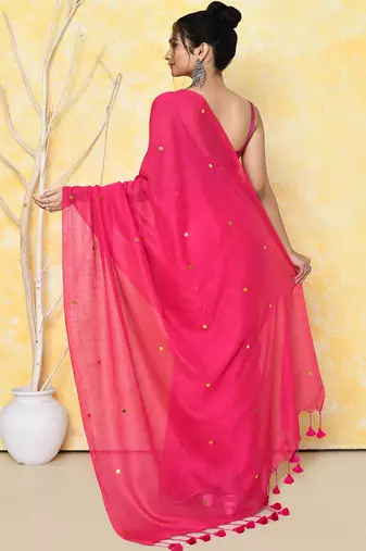 magenta pink cotton saree with running blouse