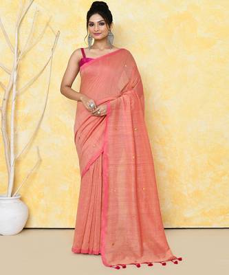 peach cotton saree with running blouse 1