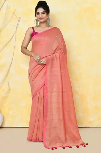 peach cotton saree with running blouse