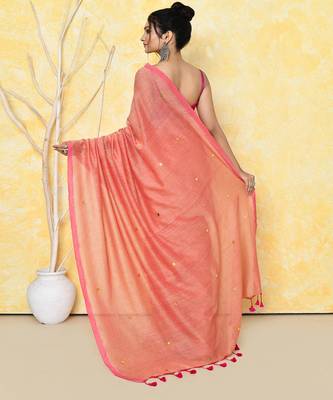 peach cotton saree with running blouse 2