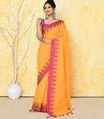 orange and pink cotton saree with running blouse