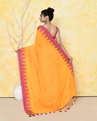 orange and pink cotton saree with running blouse 2
