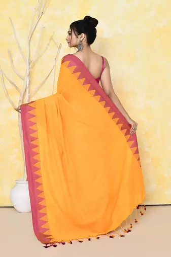 orange and pink cotton saree with running blouse