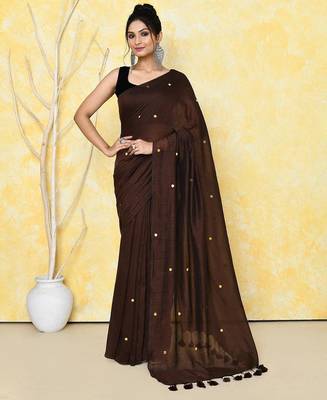 coffee brown cotton saree with running blouse 1