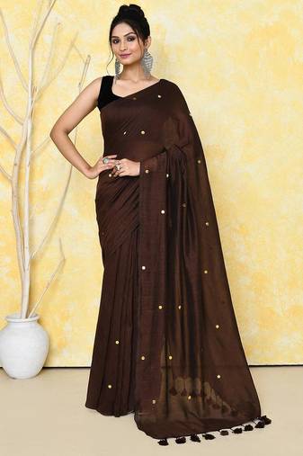 coffee brown cotton saree with running blouse