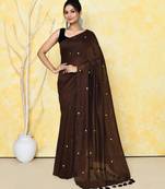coffee brown cotton saree with running blouse