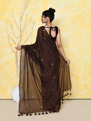 coffee brown cotton saree with running blouse 2