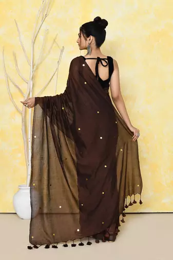coffee brown cotton saree with running blouse
