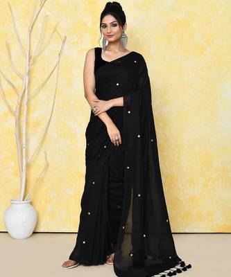 black cotton saree with running blouse 1