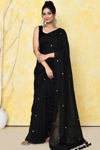black cotton saree with running blouse