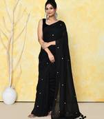black cotton saree with running blouse