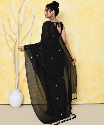 black cotton saree with running blouse 2