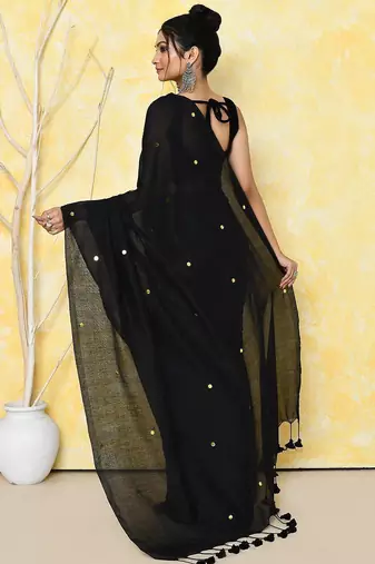 black cotton saree with running blouse