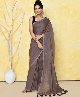 grey cotton saree with running blouse 1