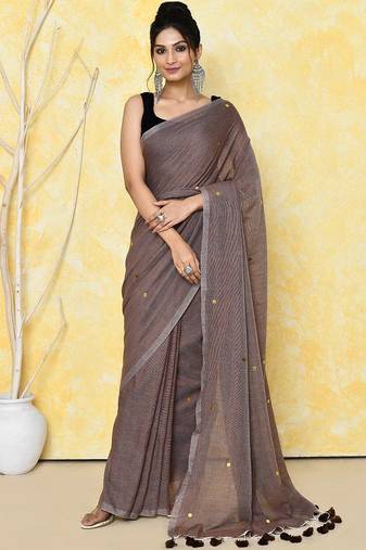 grey cotton saree with running blouse