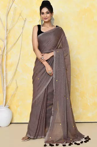 grey cotton saree with running blouse