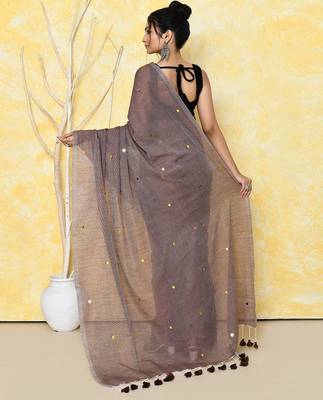 grey cotton saree with running blouse 2