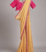 yellow vichitra silk blend leheriya saree