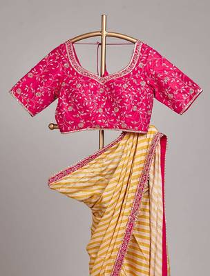 yellow vichitra silk blend leheriya saree 2